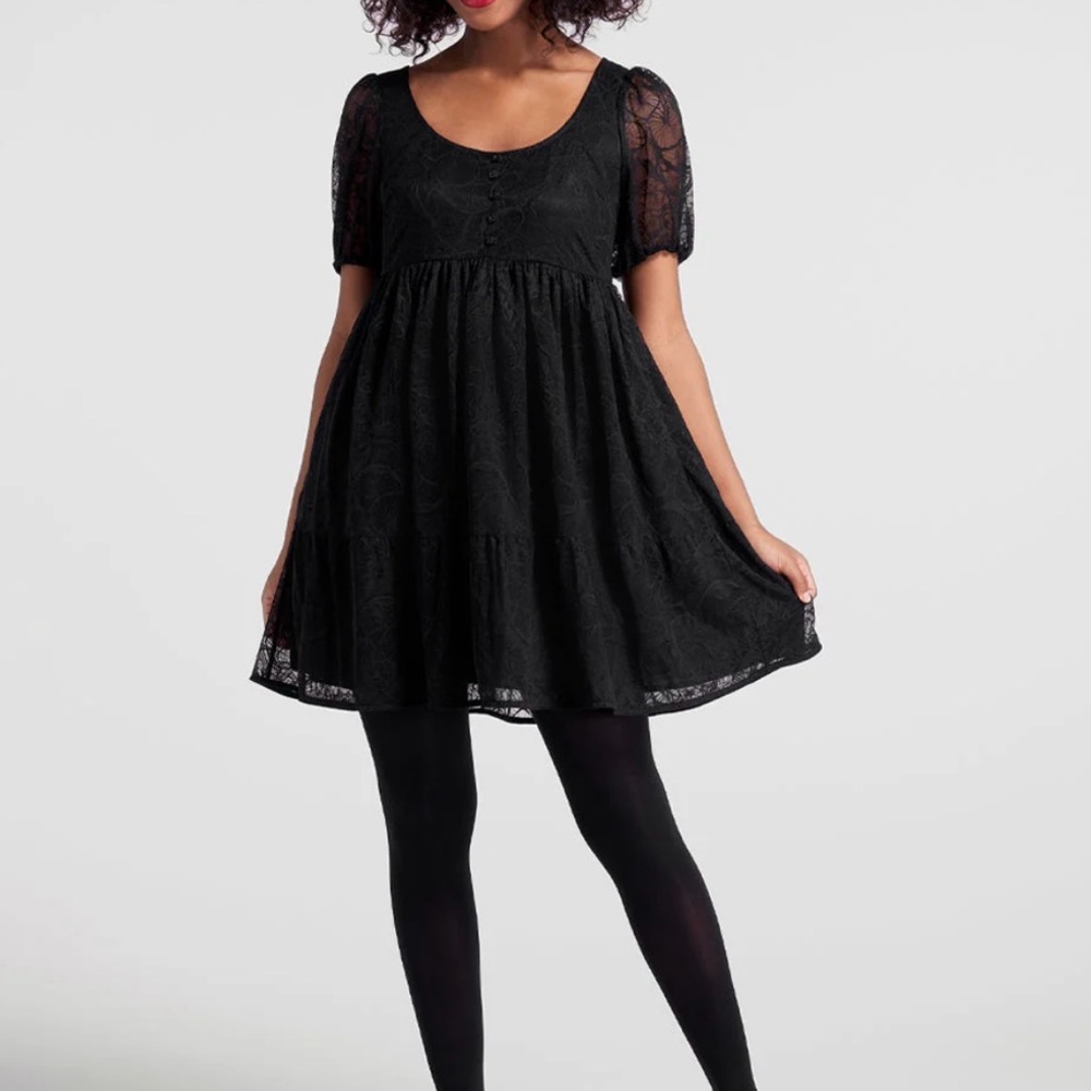 Modcloth Black Babydoll Mini Dress with Puff Sleeves